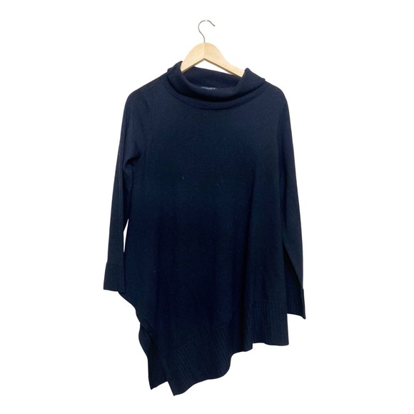 Eileen Fisher Sweaters - Eileen Fisher Black 100% Merino Wool Funnel Neck Asymmetrical Tunic Sweater S/P